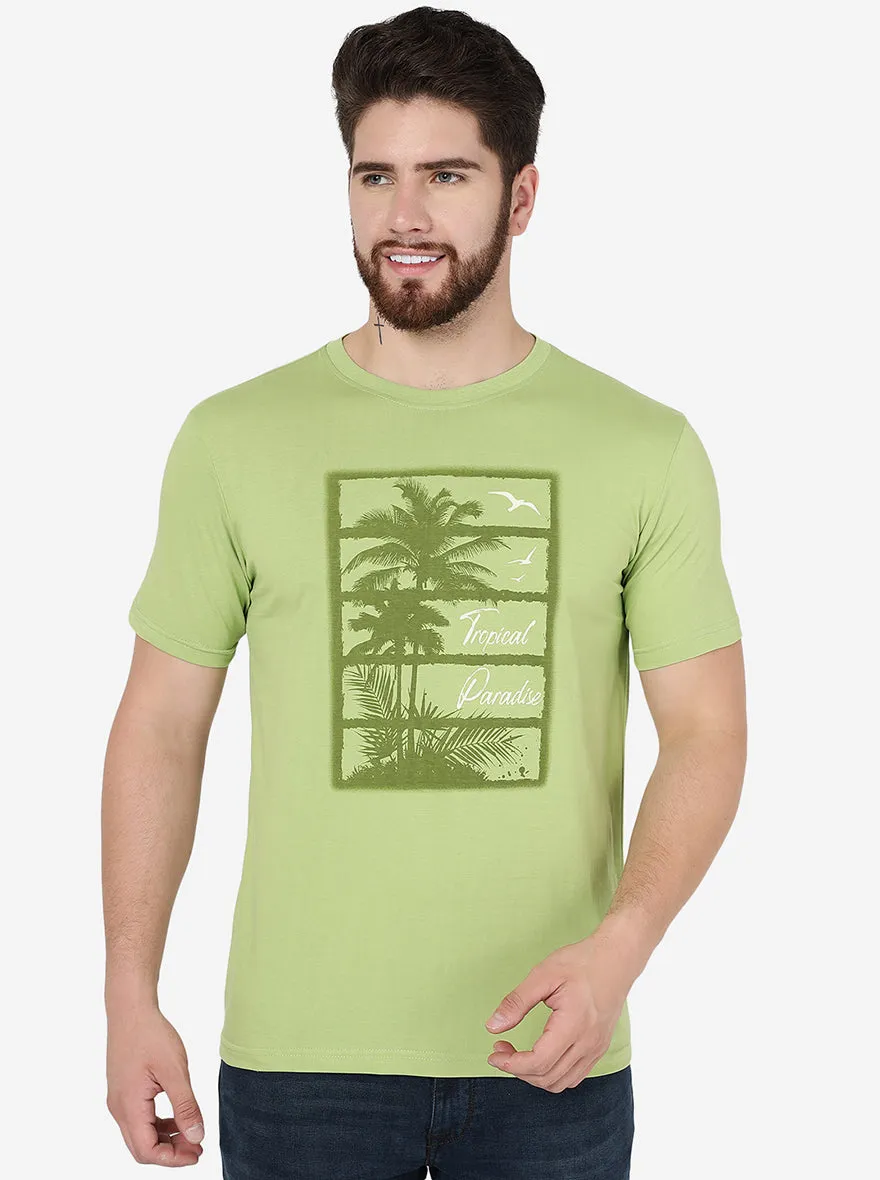 Herbal Green Printed Slim Fit T-Shirt | Greenfibre