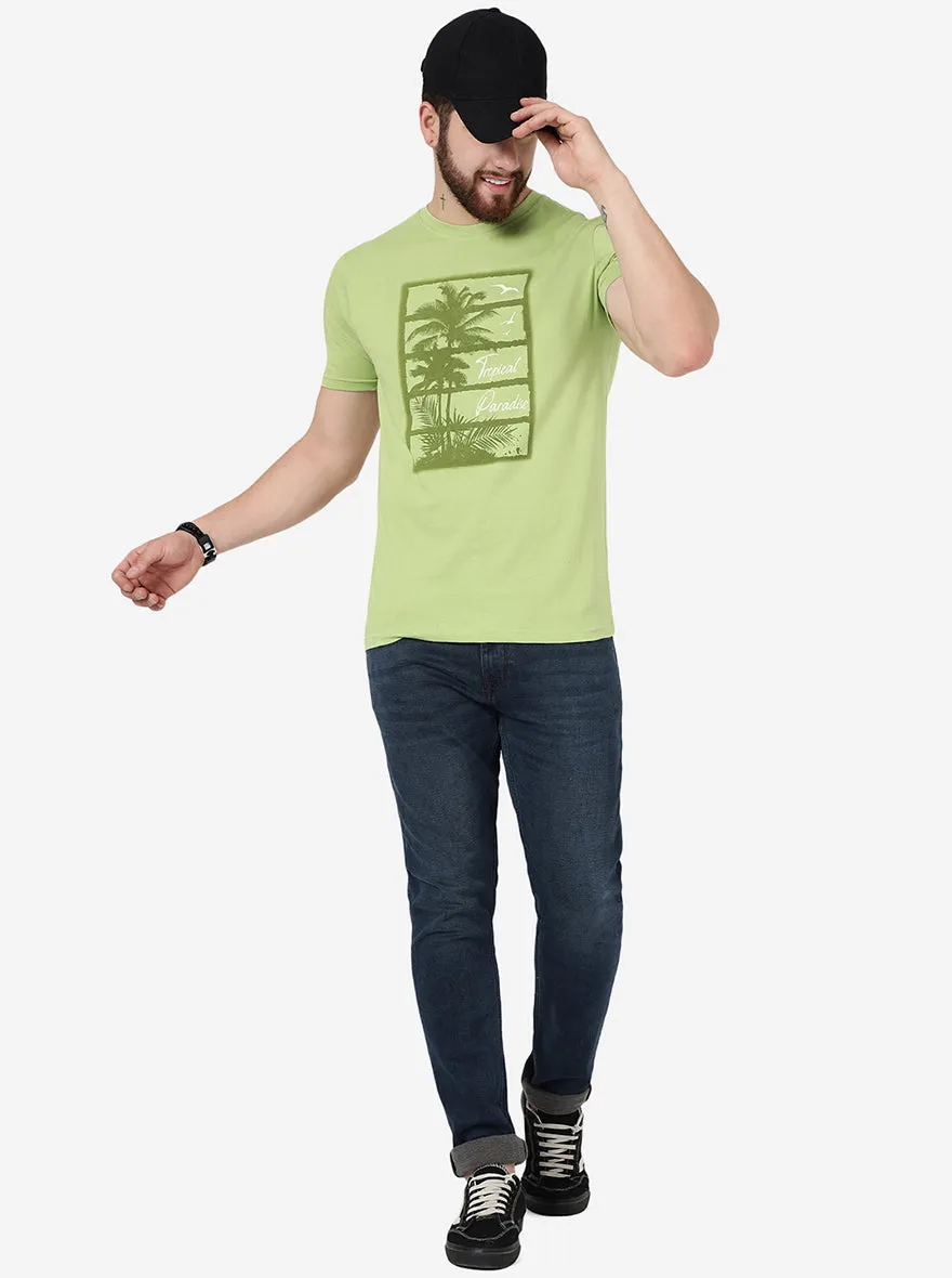 Herbal Green Printed Slim Fit T-Shirt | Greenfibre