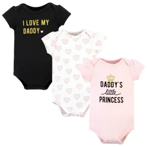 Hudson Baby Cotton Bodysuits, Daddys Little Princess 3-Pack