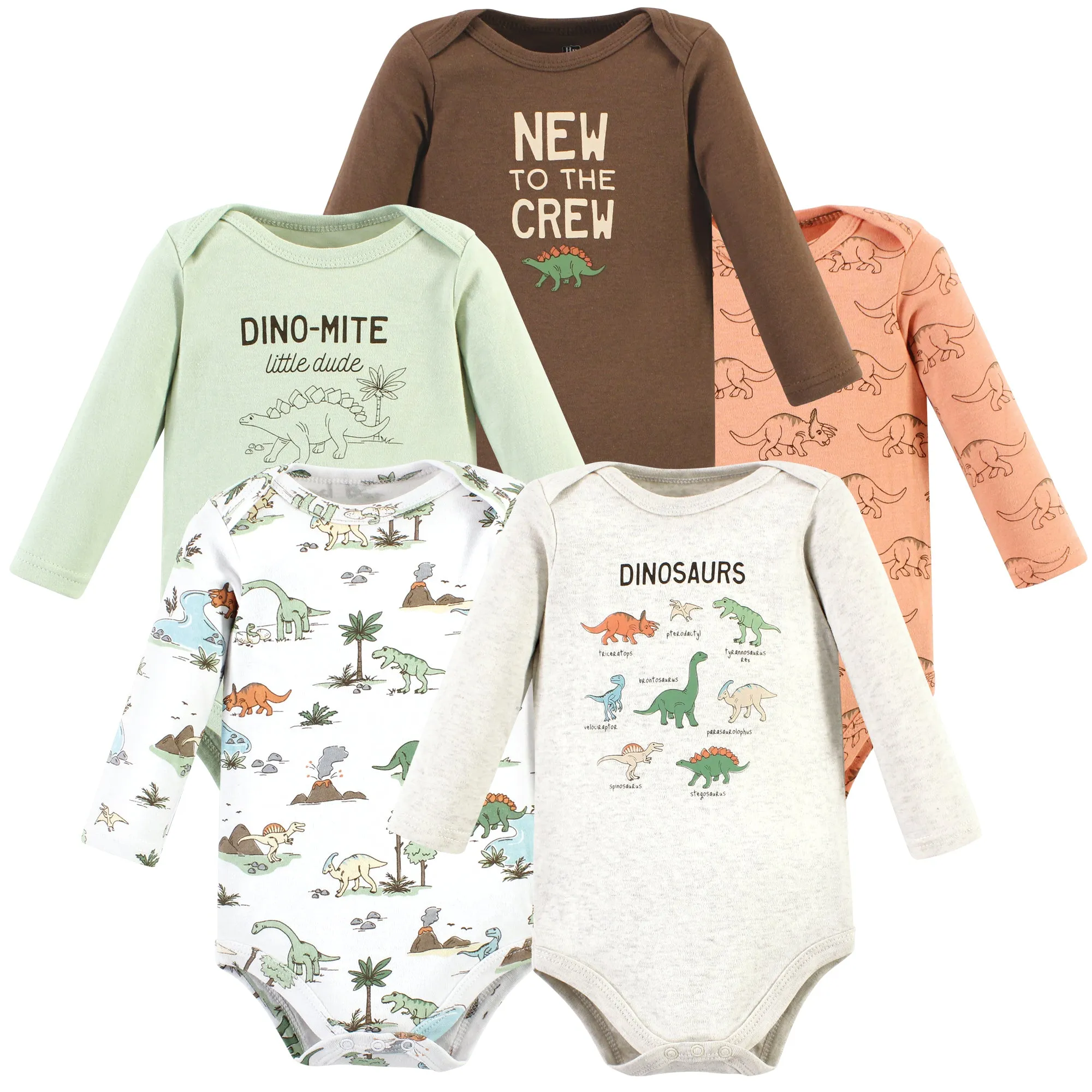 Hudson Baby Cotton Long-Sleeve Bodysuits, Dinosaur Adventures 5-Pack