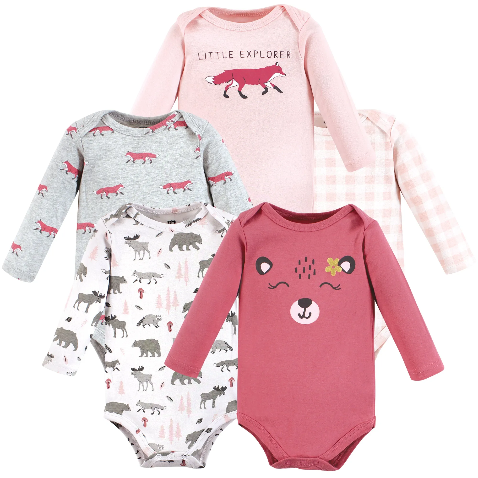 Hudson Baby Cotton Long-Sleeve Bodysuits, Girl Woodland Animals