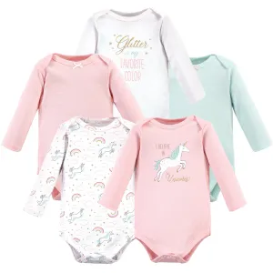 Hudson Baby Cotton Long-Sleeve Bodysuits, Glitter Unicorn