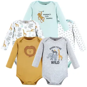 Hudson Baby Cotton Long-Sleeve Bodysuits, Little Monkey