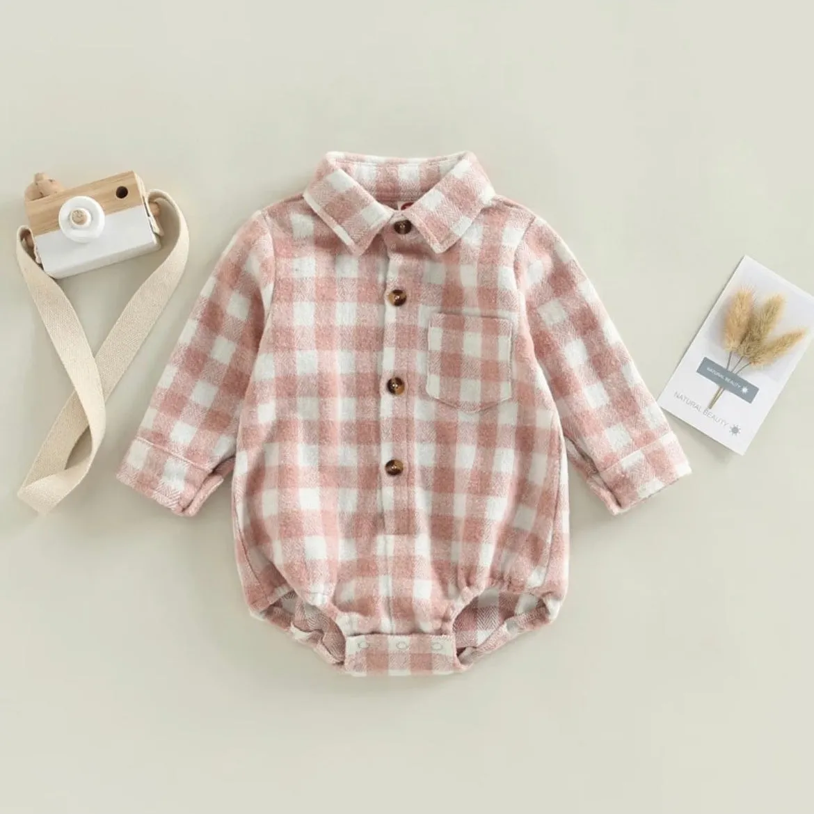 Kids Pink Check Flannel Romper