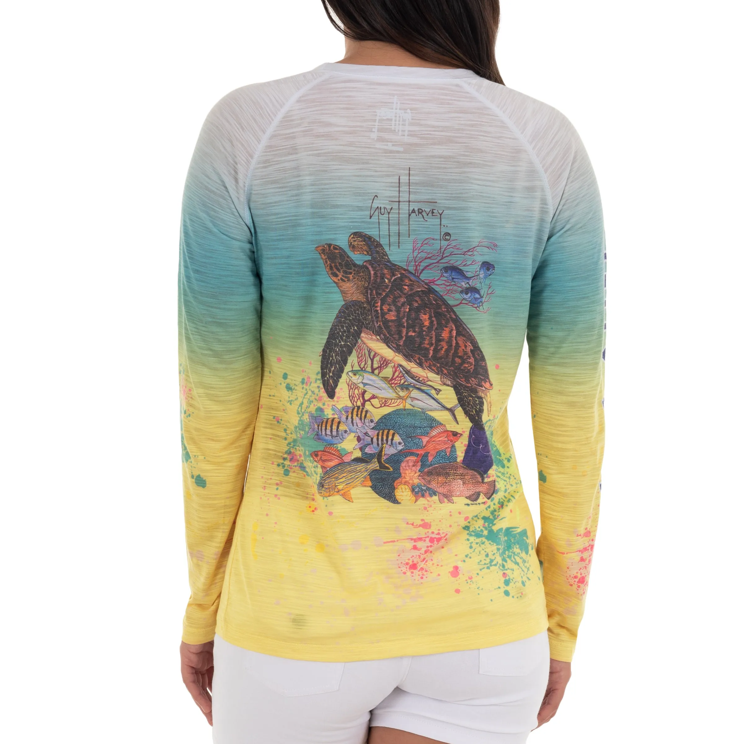 Ladies Hawksbill Reef Long Sleeve Yellow Slub Raglan Tee