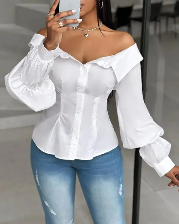 Lantern Sleeves Off Shoulder Top