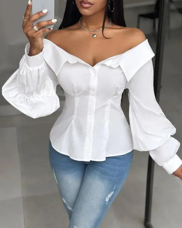 Lantern Sleeves Off Shoulder Top