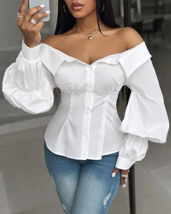 Lantern Sleeves Off Shoulder Top