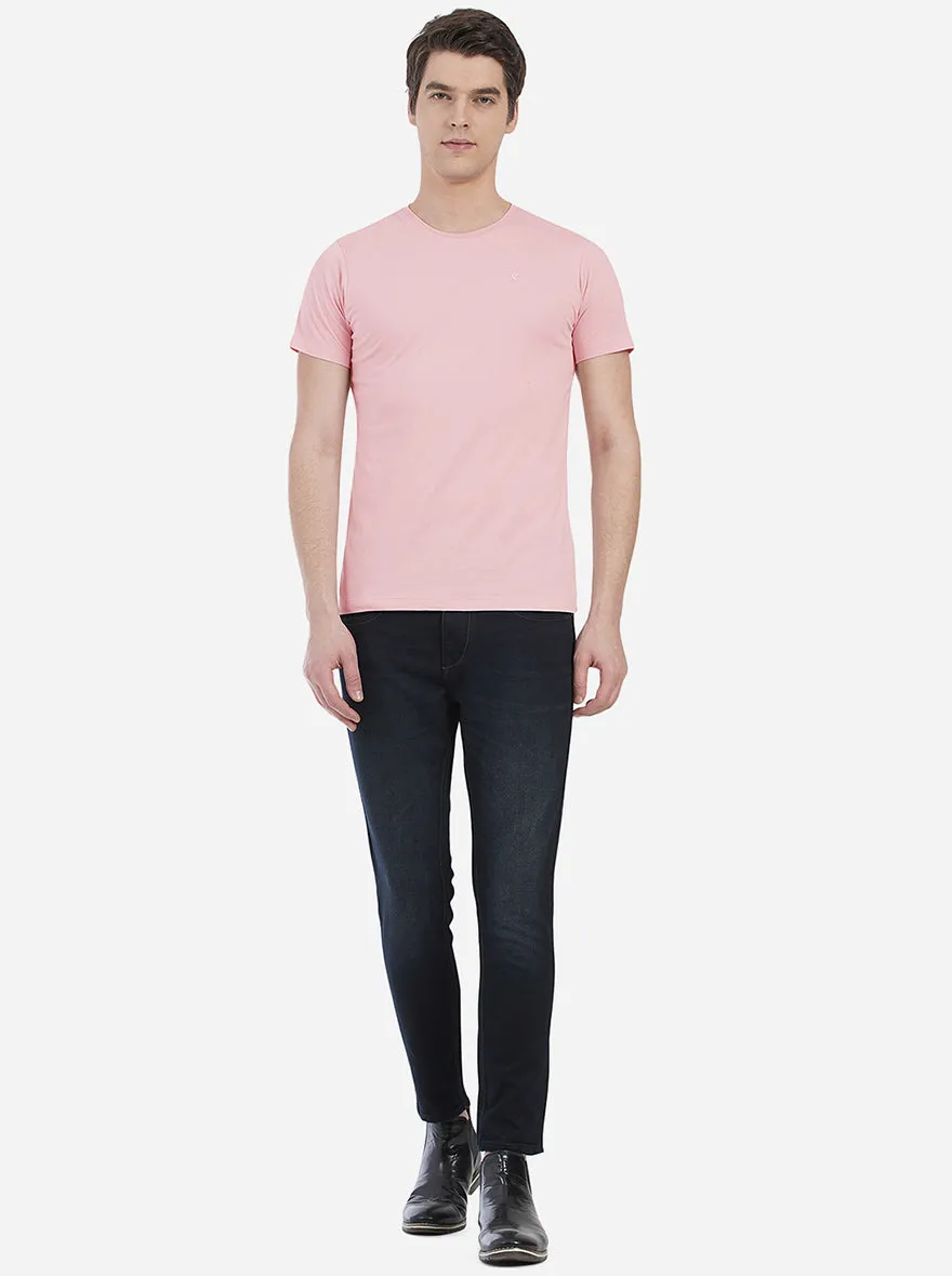 Light Pink Solid Slim Fit T-Shirt | Greenfibre