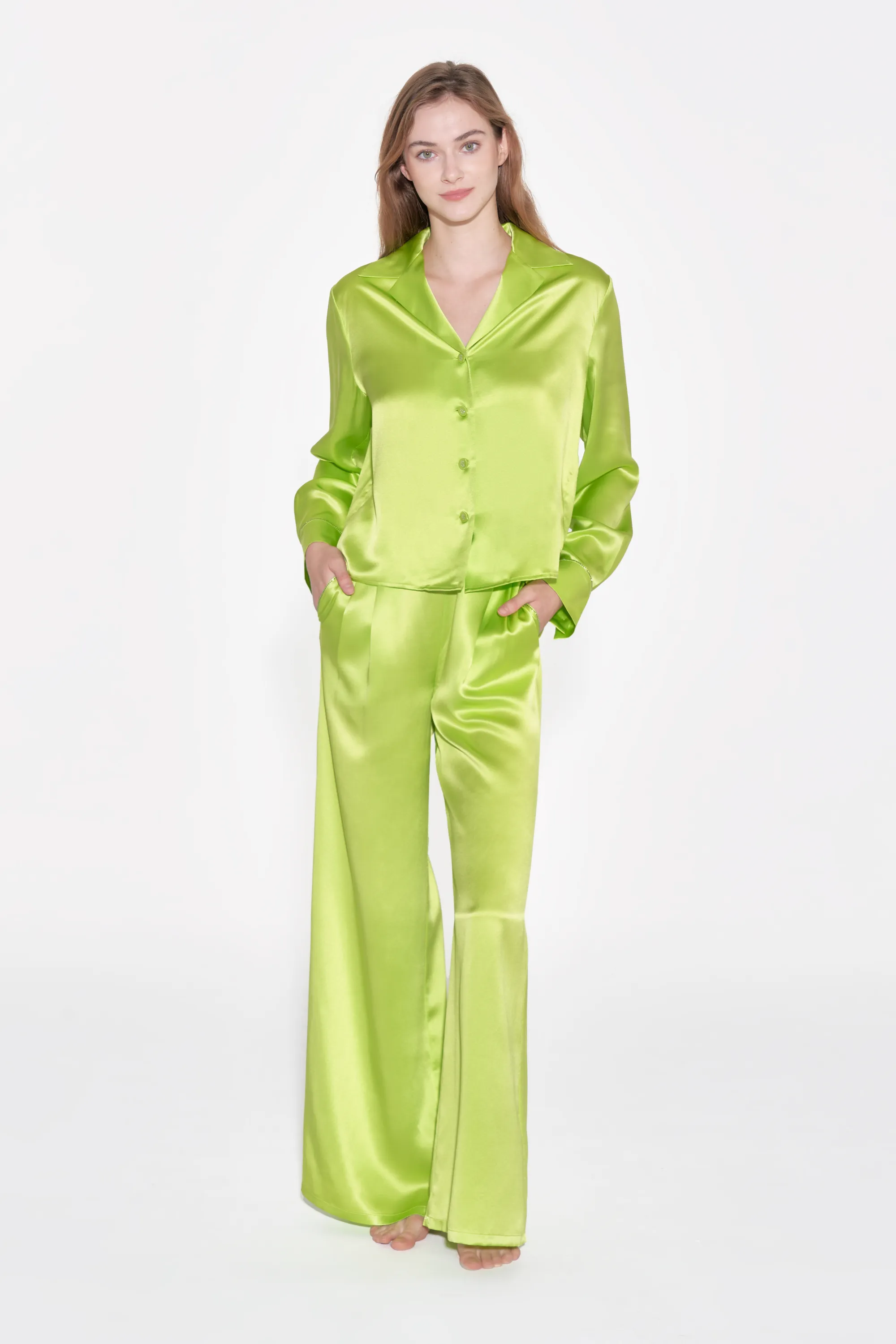 Lime Green Classic Silk Pyjama Trousers