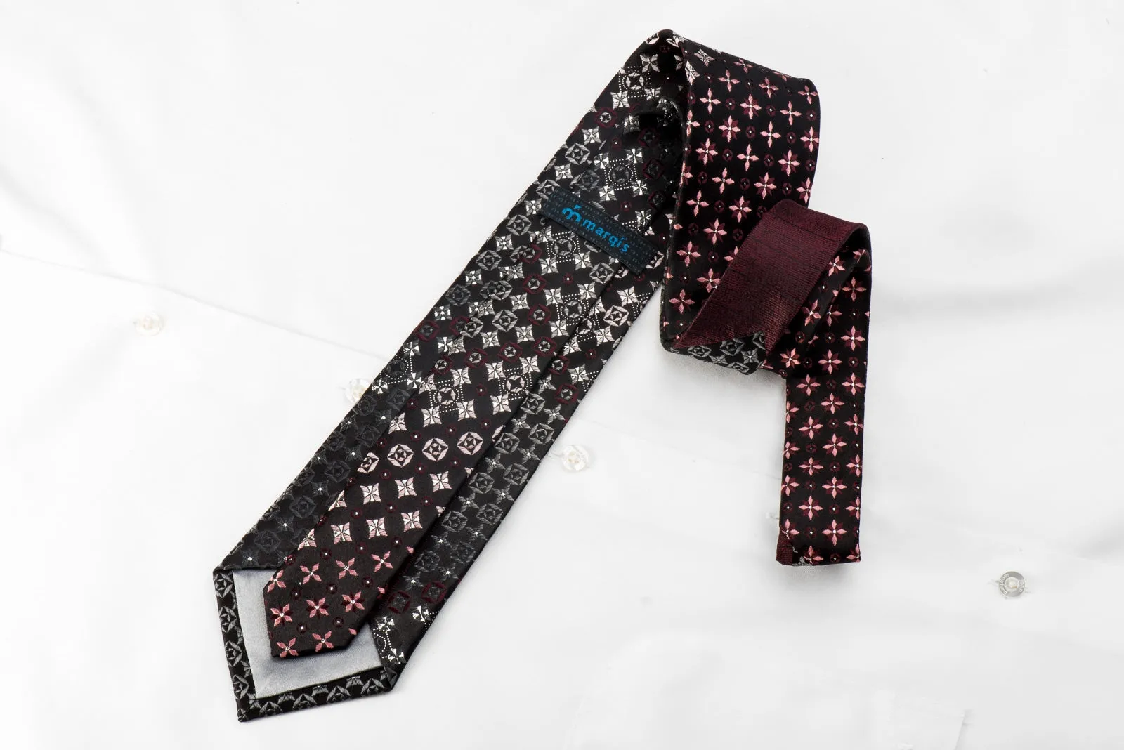 Marqis Men's Crystal Necktie Silver Geometric On Black With Silver Sparkles