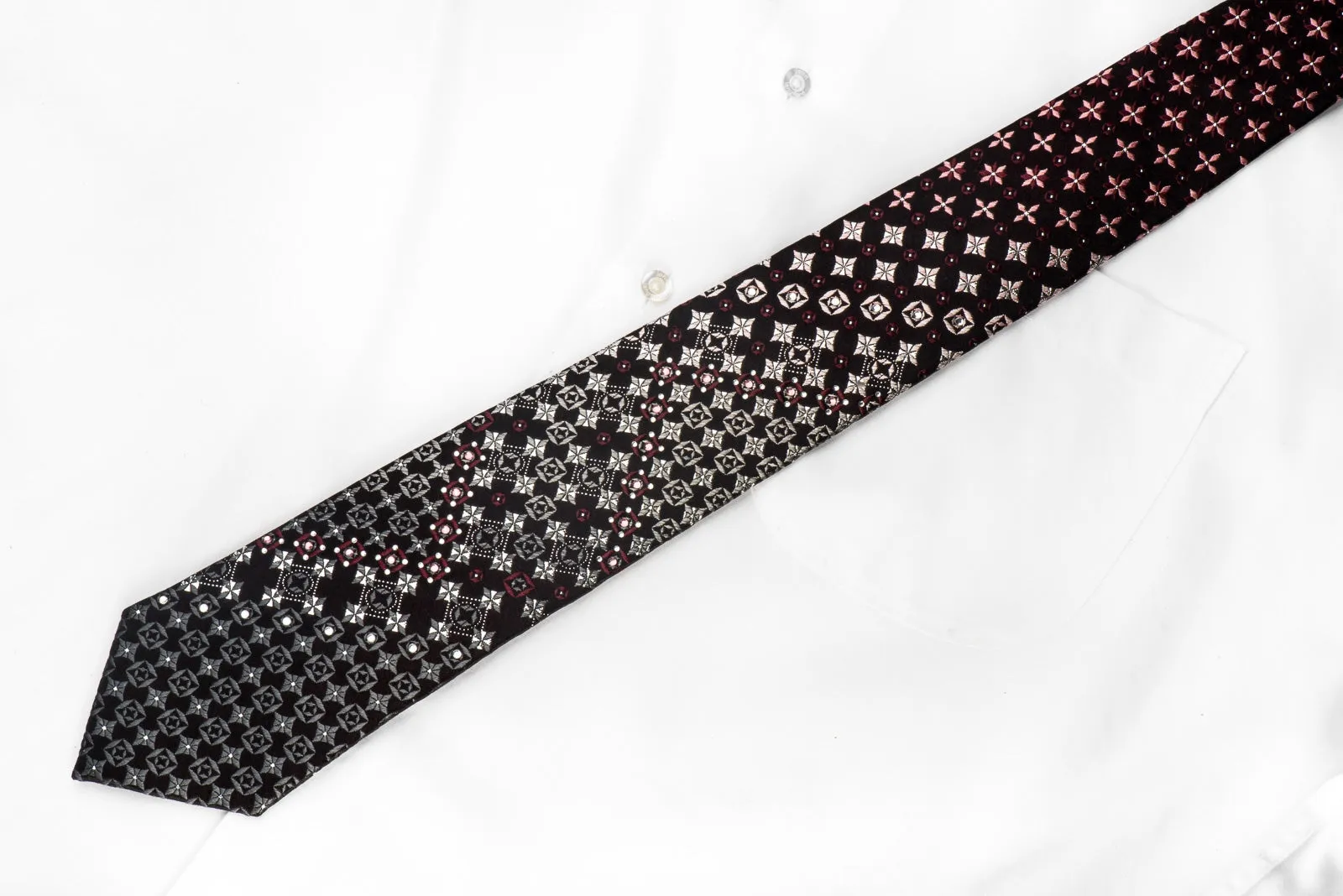 Marqis Men's Crystal Necktie Silver Geometric On Black With Silver Sparkles