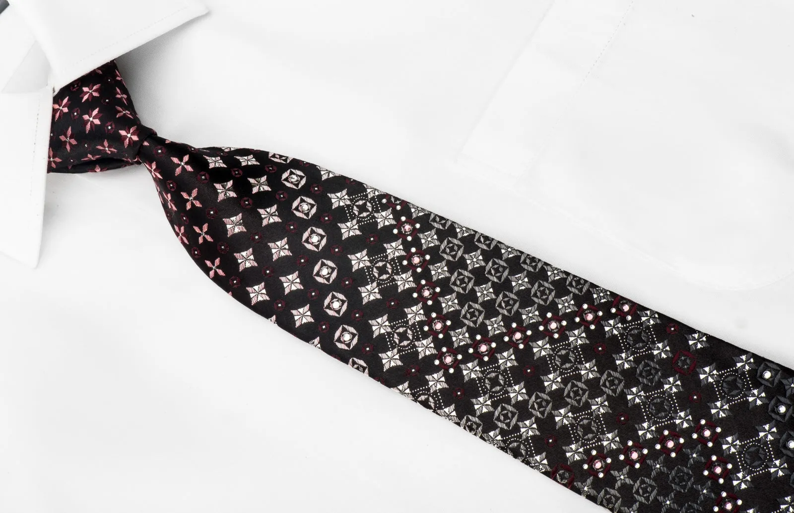 Marqis Men's Crystal Necktie Silver Geometric On Black With Silver Sparkles