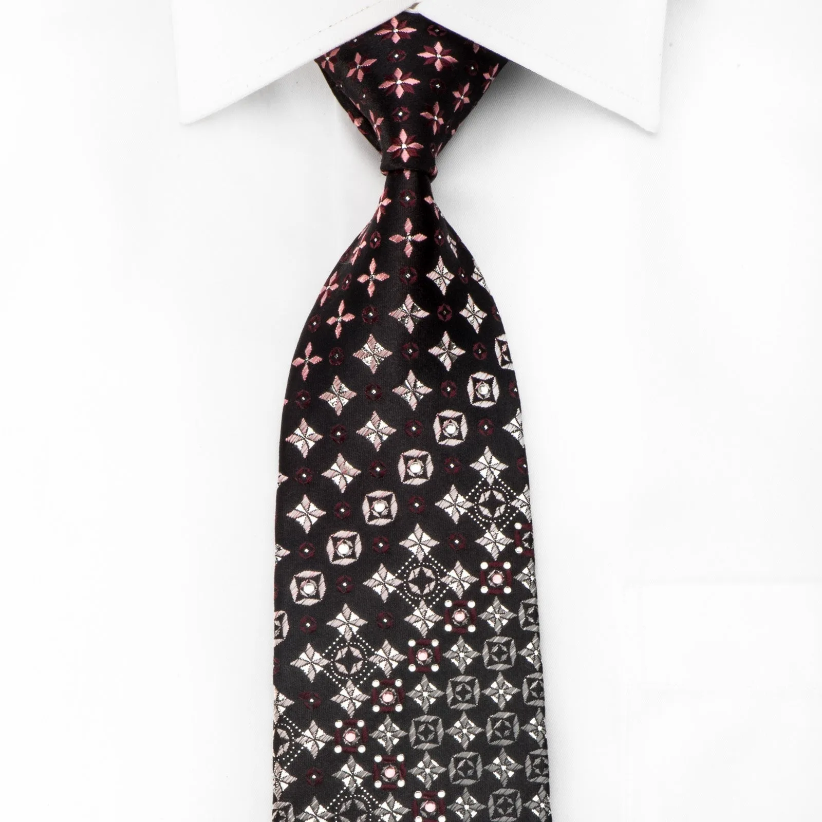 Marqis Men's Crystal Necktie Silver Geometric On Black With Silver Sparkles