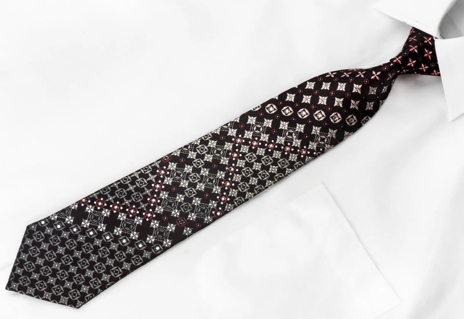 Marqis Men's Crystal Necktie Silver Geometric On Black With Silver Sparkles