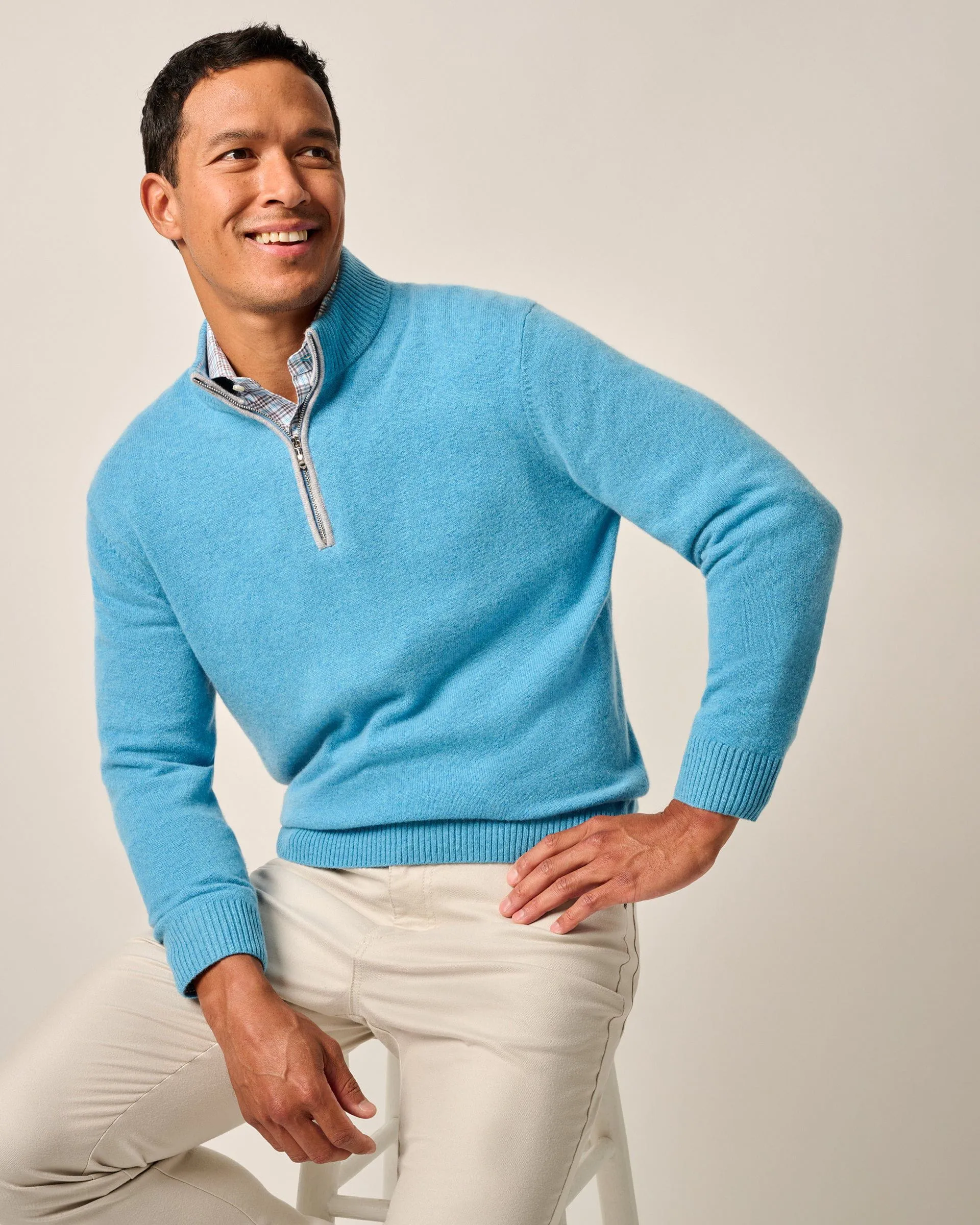 Mayfair Cashmere Quarter Zip Sweater in Iceland Blue by Johnnie-O