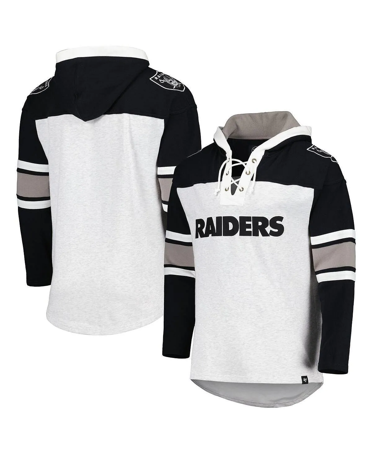 Men's Lace-up Hoodie las vegas raiders heather gray gridiron lace-up '47 Brand grey