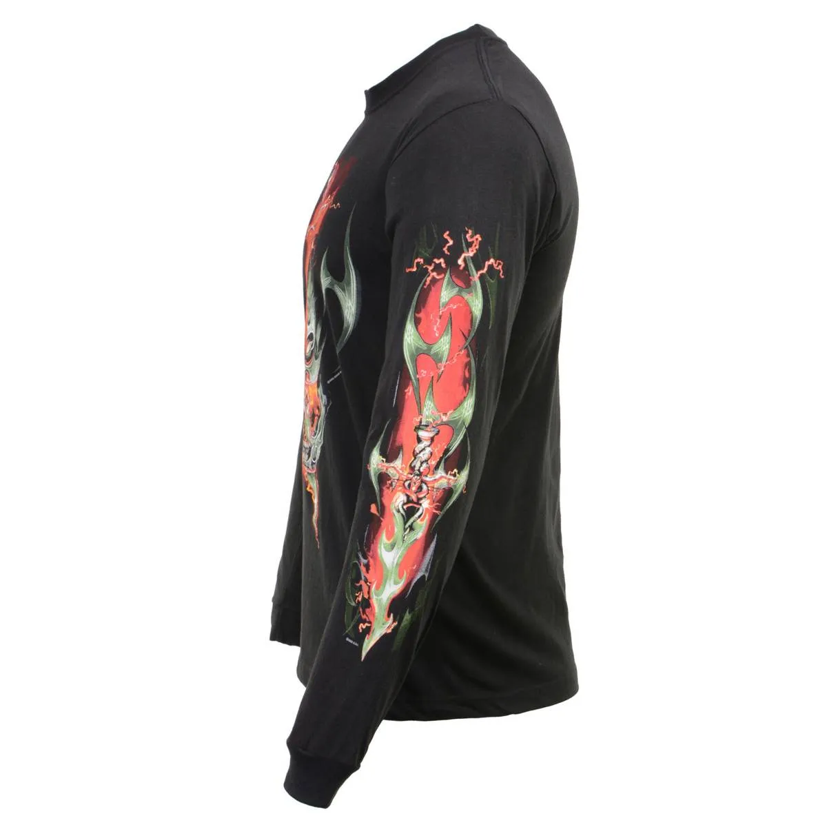 Milwaukee Leather MPMH117005 Men’s ‘Electric Skull’ Long Sleeve Black T-Shirt