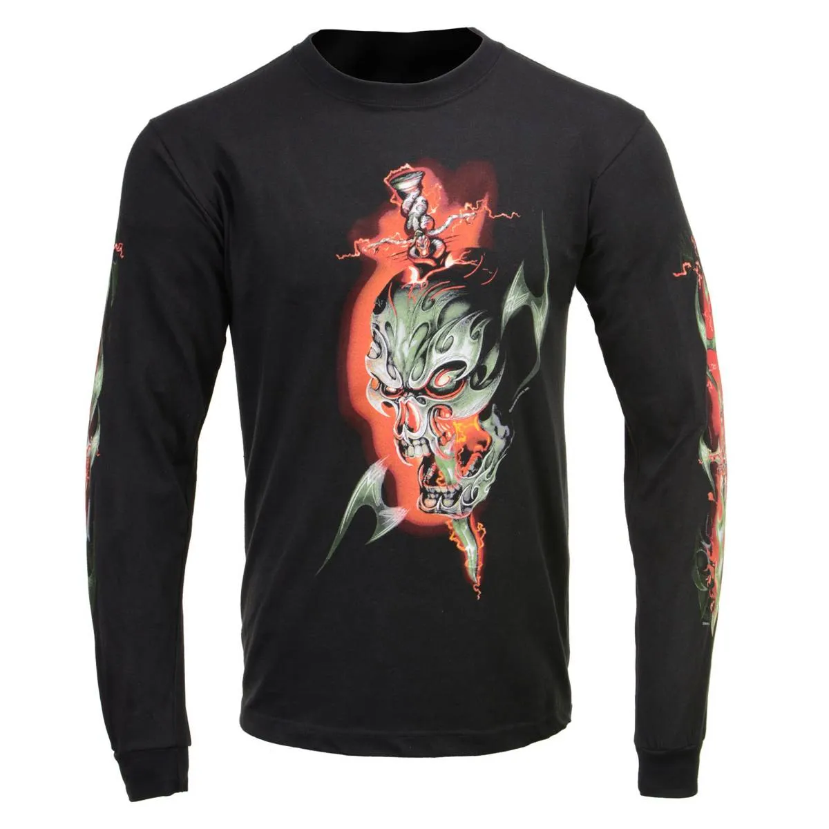 Milwaukee Leather MPMH117005 Men’s ‘Electric Skull’ Long Sleeve Black T-Shirt