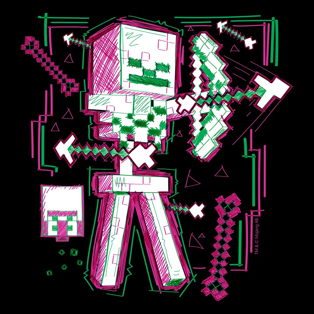 Minecraft Acid Sketch Skeleton Kids Short Sleeve T-Shirt