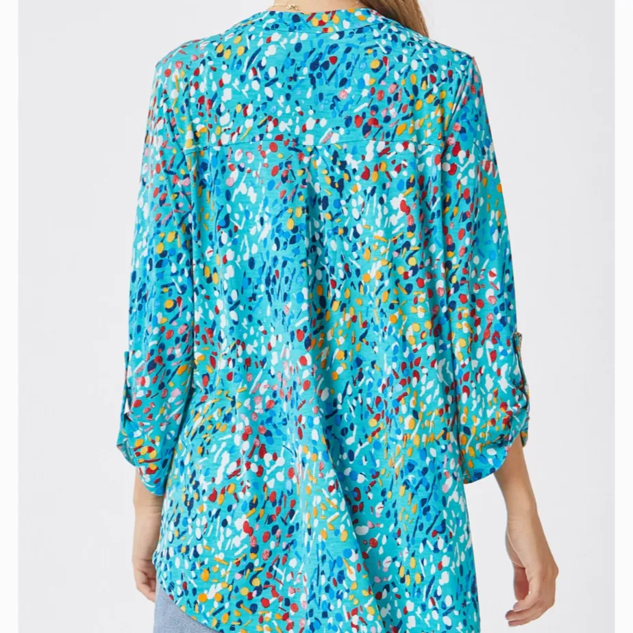 Noteworthy Aqua Speckled Multicolor Blouse