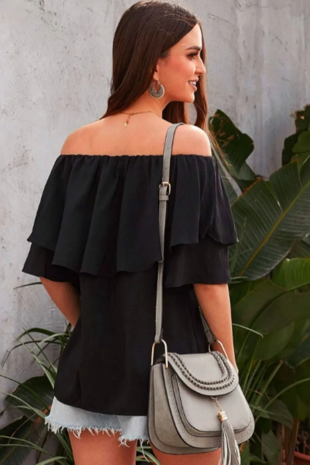 Off Shoulder Ruffle Solid Top