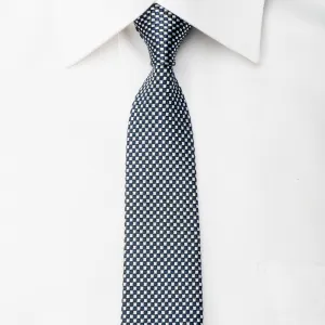 Paul Stuart Mens Skinny Necktie Silver Navy Micro Check