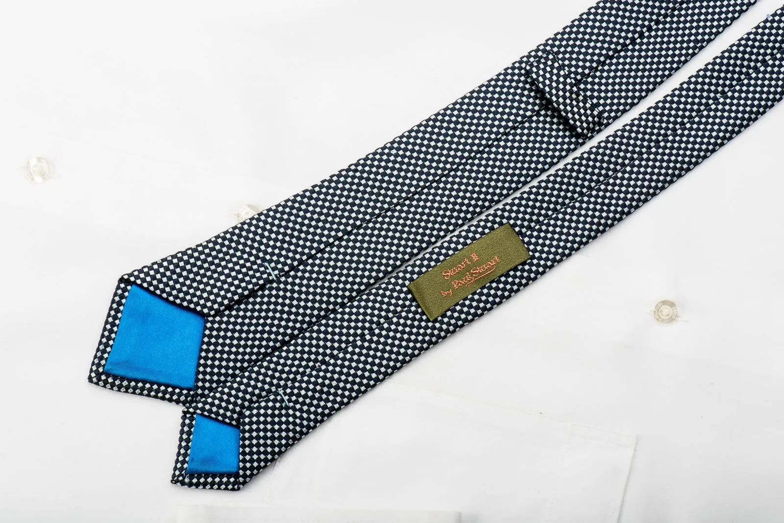 Paul Stuart Mens Skinny Necktie Silver Navy Micro Check