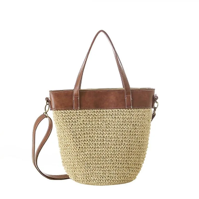 Pillow Shape Straw Tote Bag