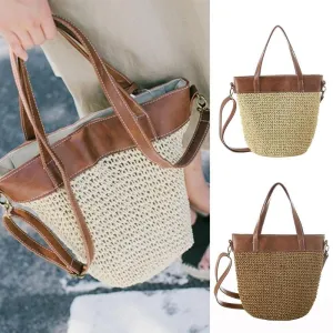 Pillow Shape Straw Tote Bag