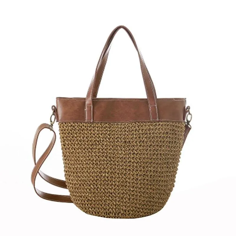 Pillow Shape Straw Tote Bag