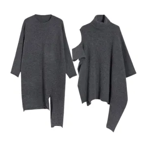 Pre Order:  Turtleneck Knit Cloak 2-Piece Set