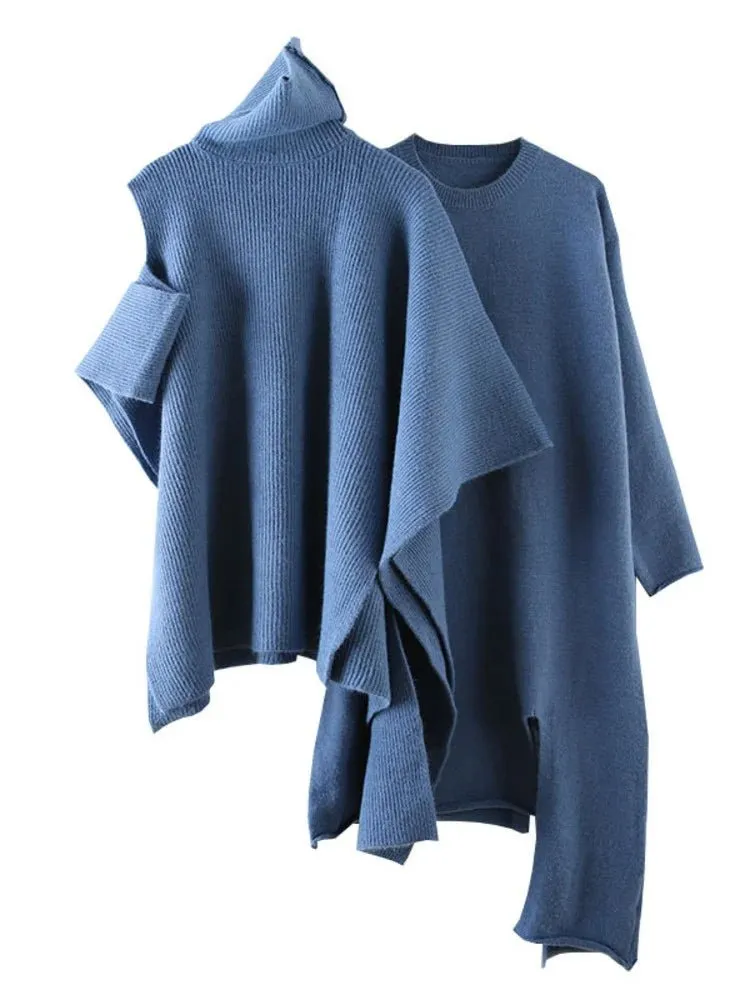 Pre Order:  Turtleneck Knit Cloak 2-Piece Set