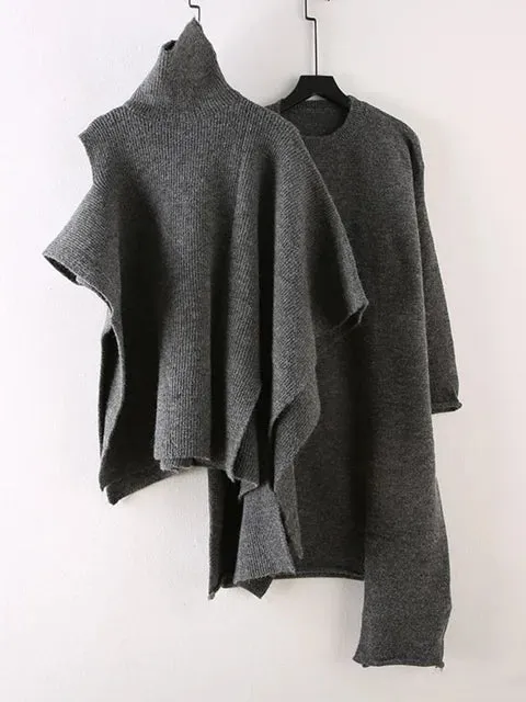 Pre Order:  Turtleneck Knit Cloak 2-Piece Set