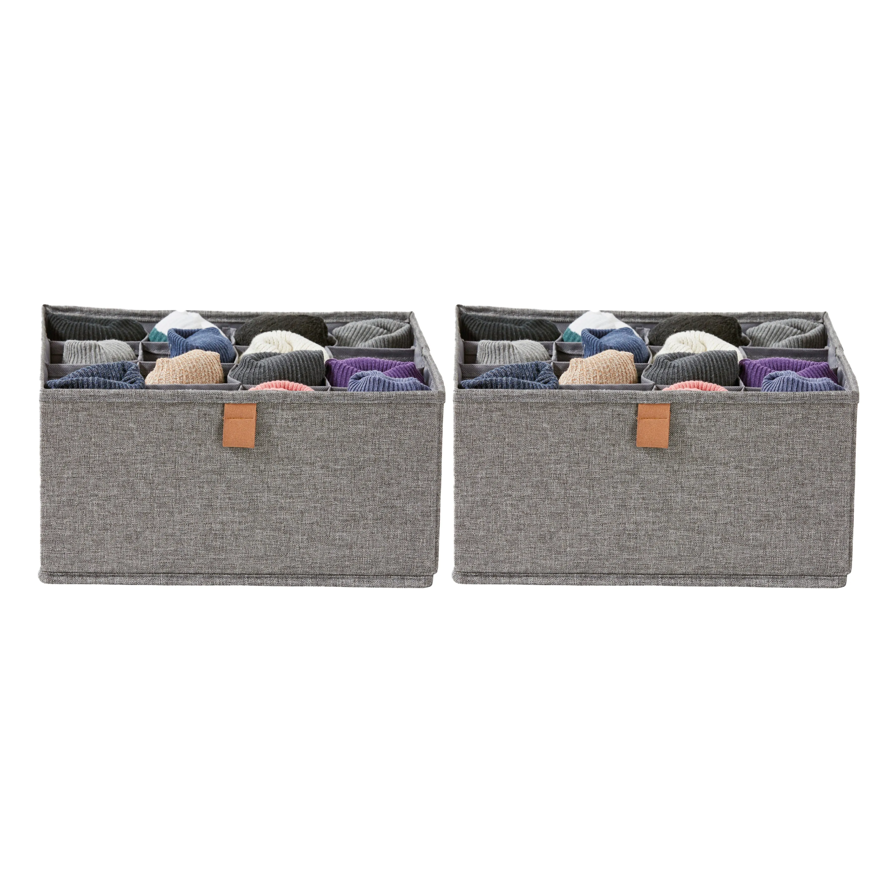 Premium Fabric Wardrobe Organiser - Set of 2 With 16 Compartments - Grey