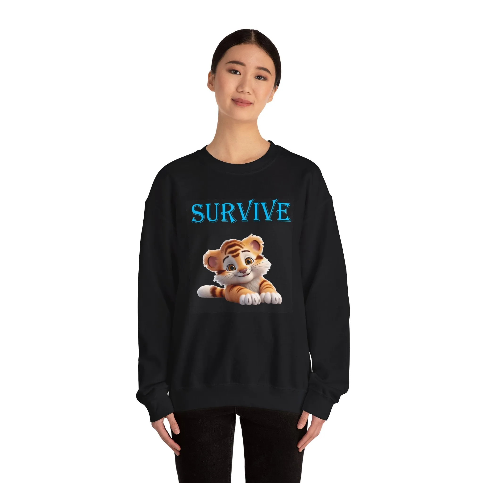 Princess Grace  Survive Tiger Unisex Crewneck Sweatshirt  Cute Animal Design for Comfort & Style