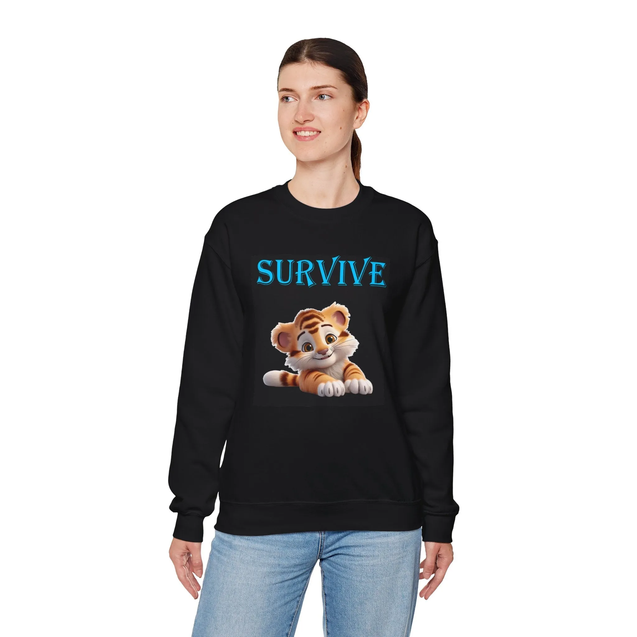 Princess Grace  Survive Tiger Unisex Crewneck Sweatshirt  Cute Animal Design for Comfort & Style