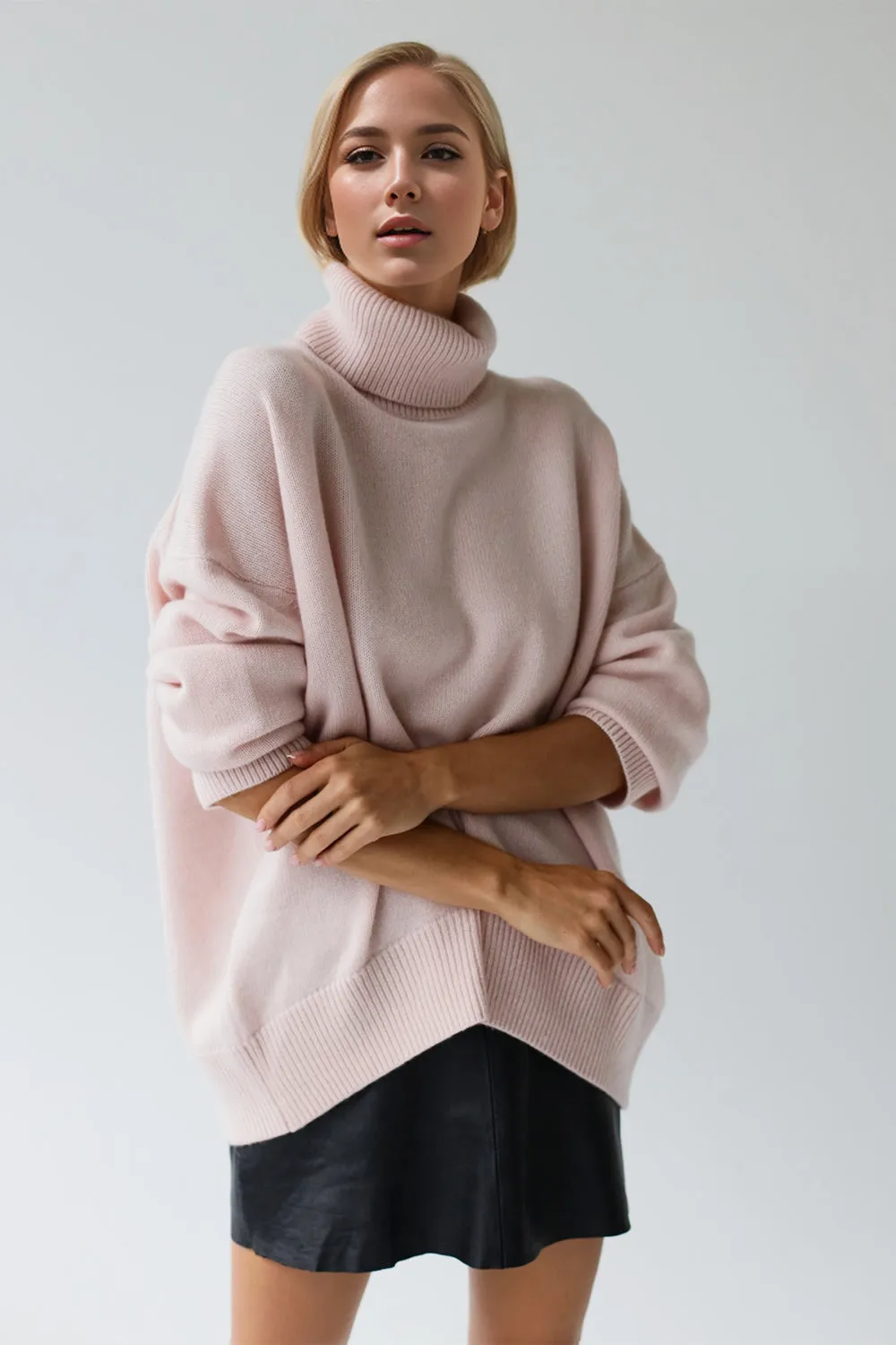 Soft Cashmere Style Turtleneck Dropped Shoulder Long Sleeve Sweater available in 12 colors