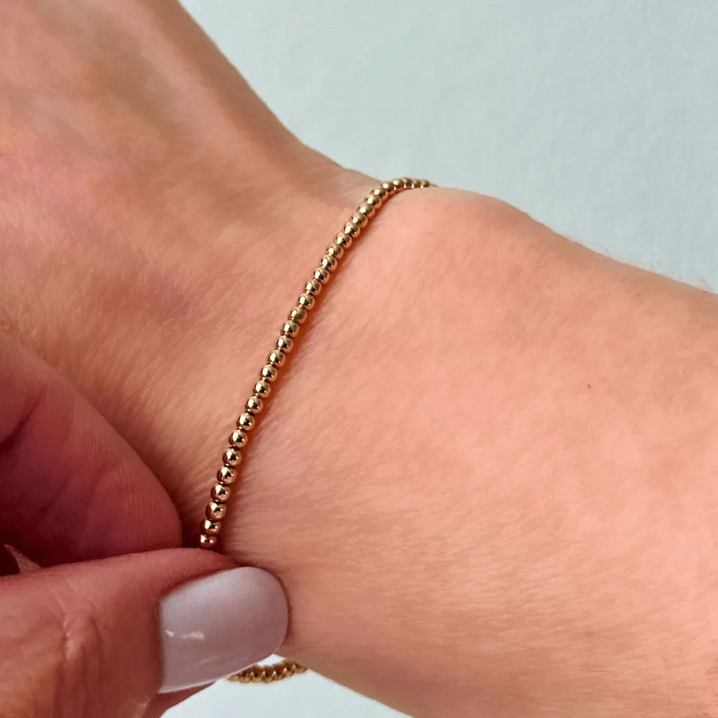 Solid 14k Gold Beaded Bracelet - Luxury Elegance