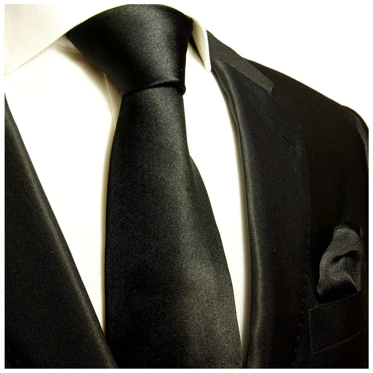 Solid Black Necktie and Pocket Square