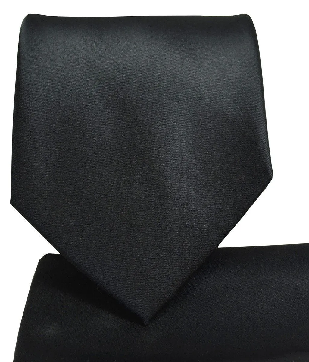 Solid Black Necktie and Pocket Square