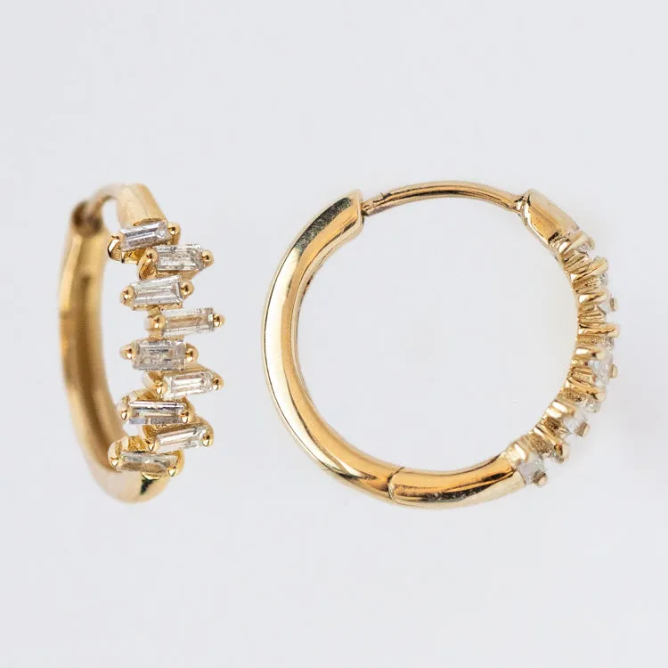 Solid Gold Diamond Baguette Huggie Hoops