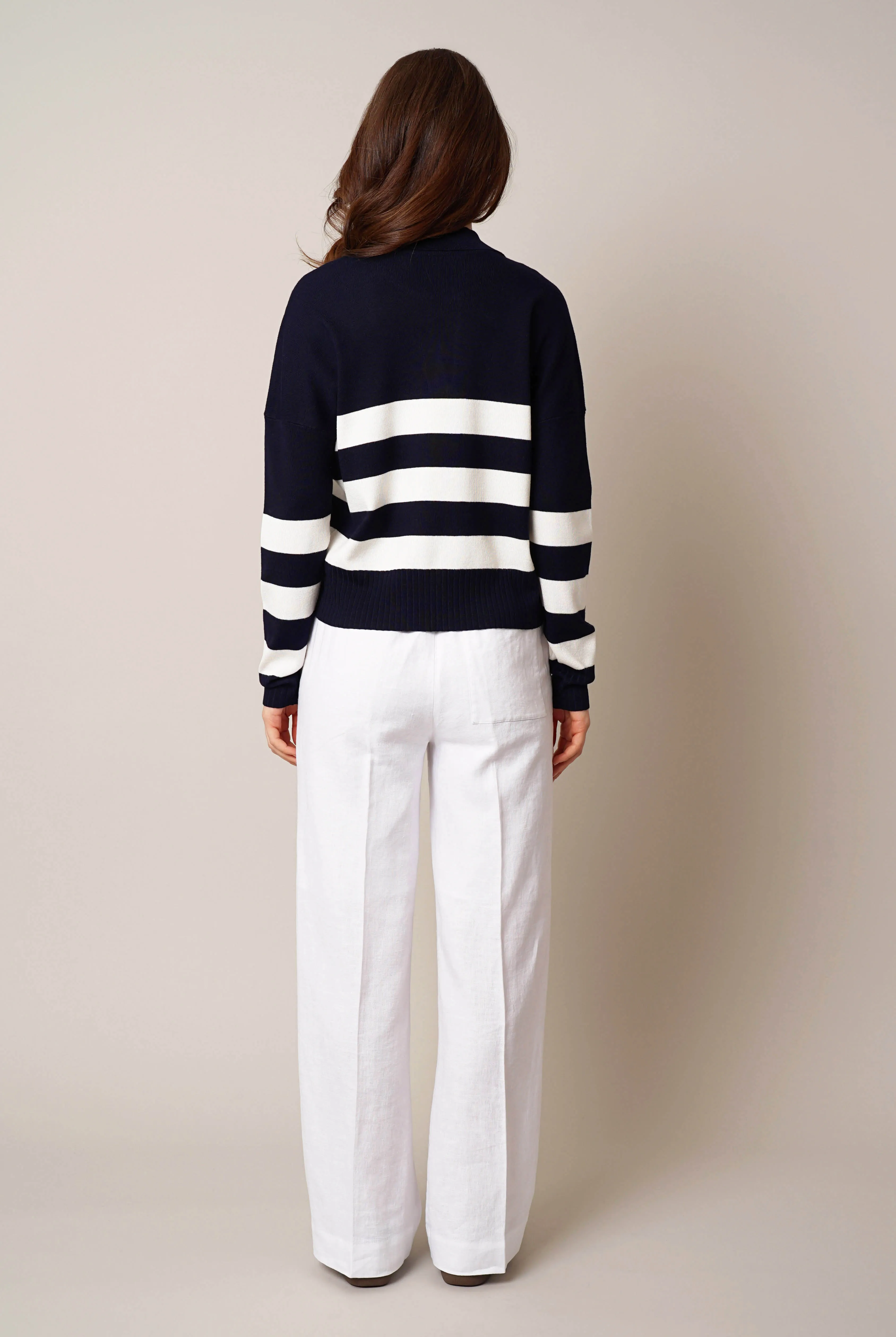 Striped Split Neck Pullover