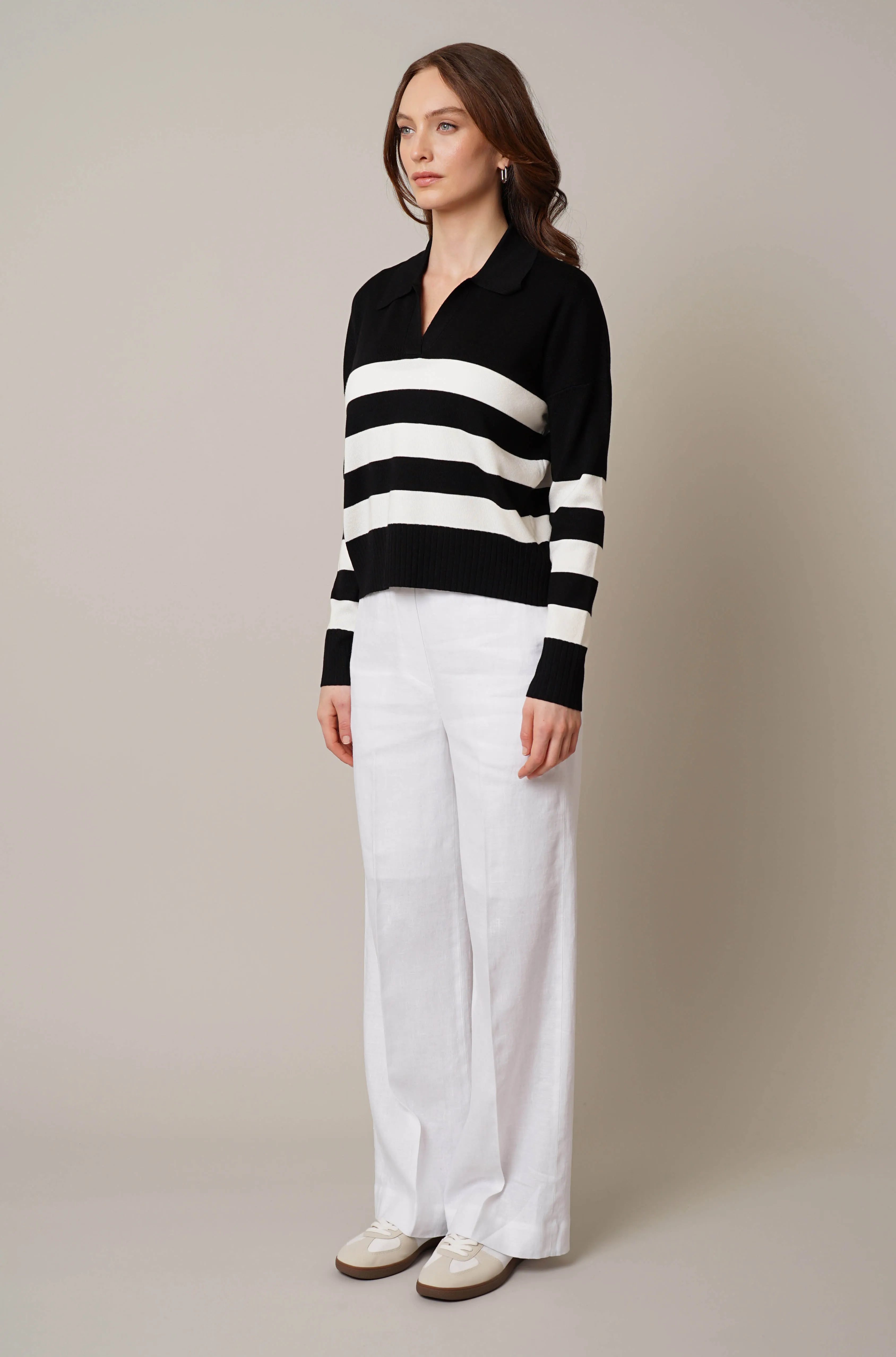 Striped Split Neck Pullover