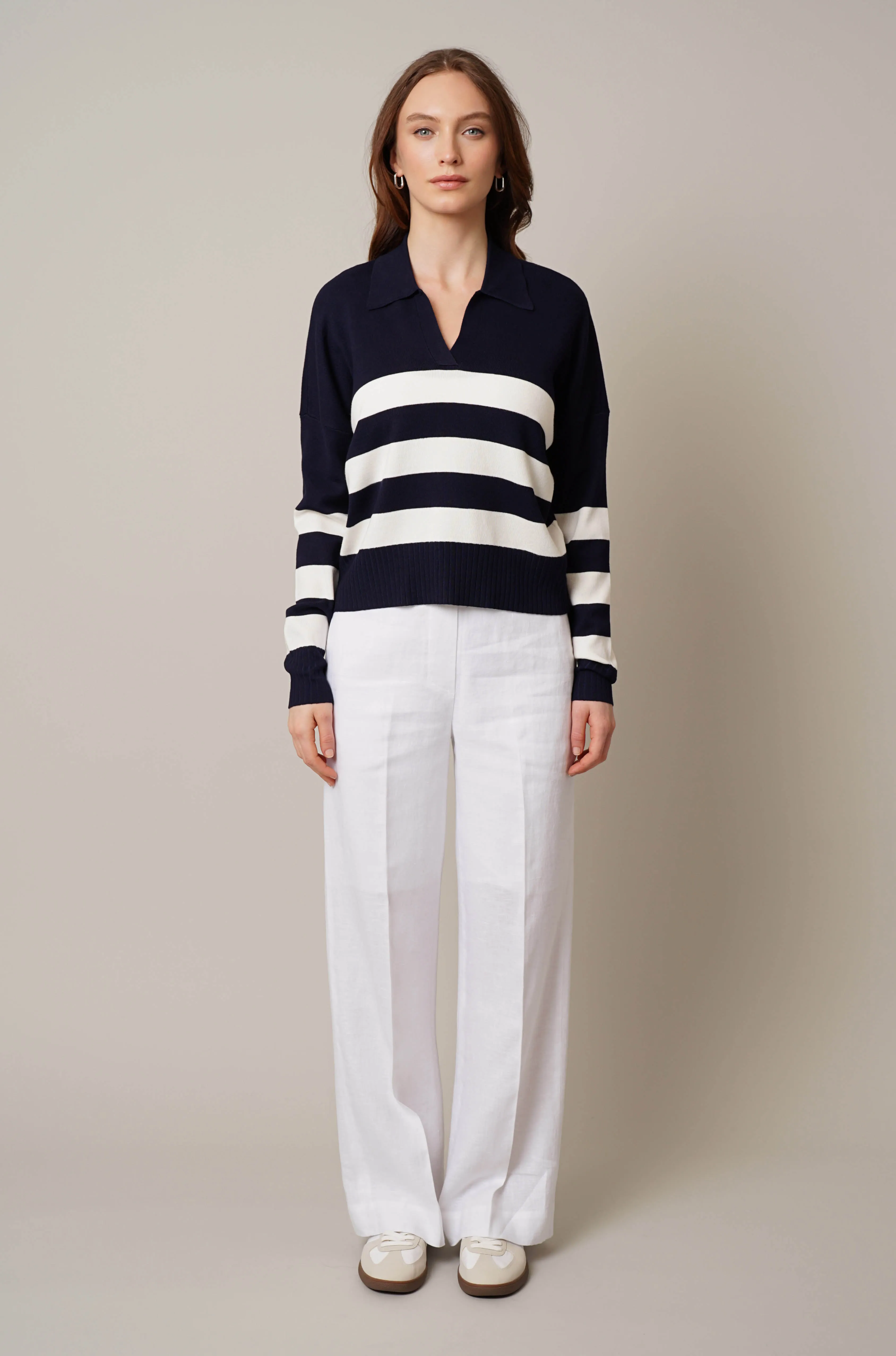 Striped Split Neck Pullover