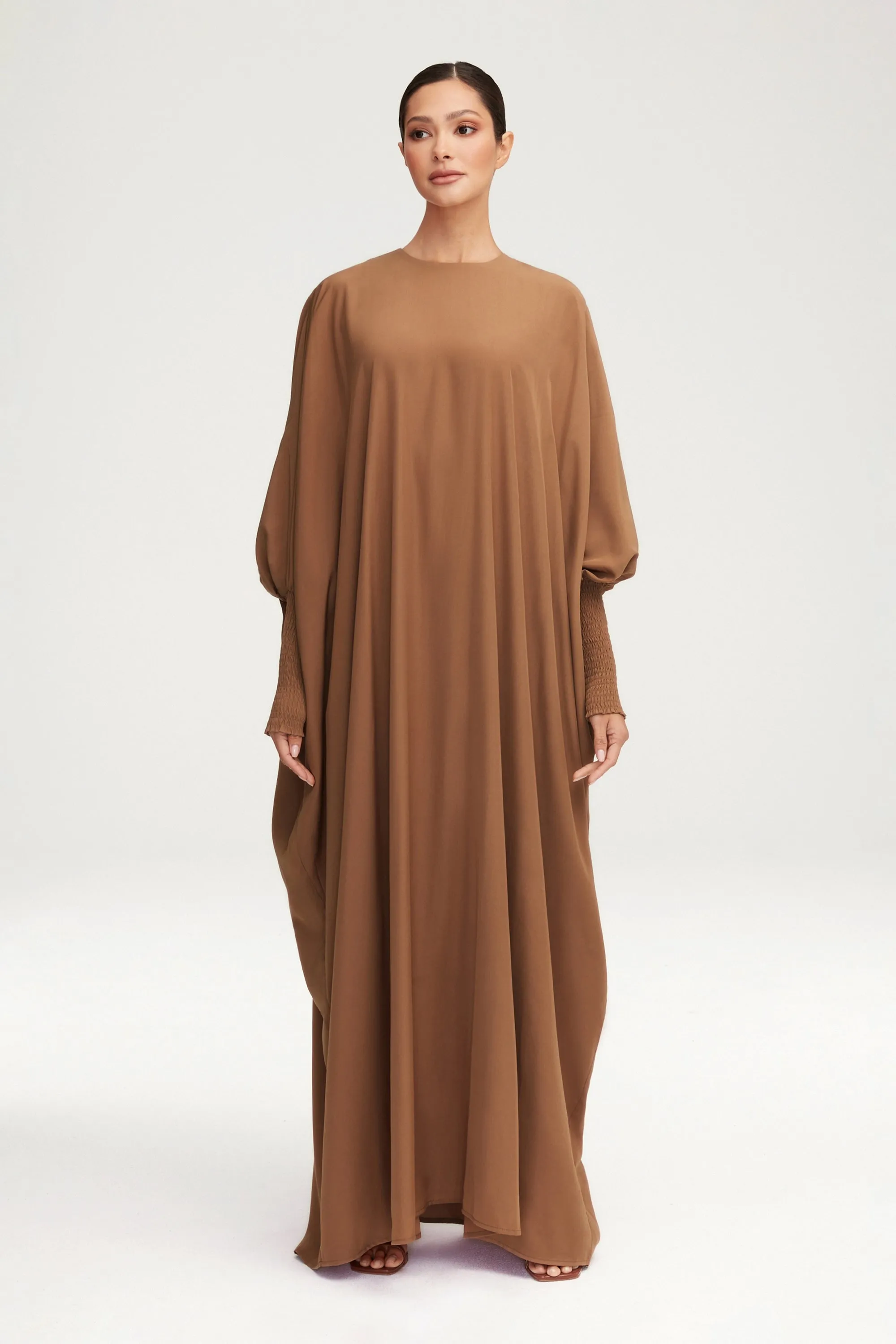 Suha Smocked Sleeve Kaftan - Dark Chai