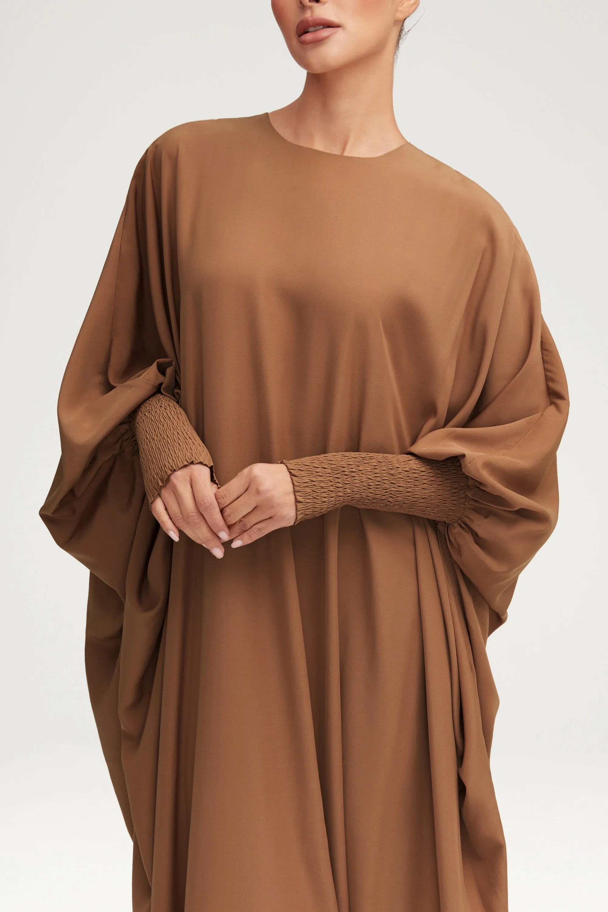 Suha Smocked Sleeve Kaftan - Dark Chai