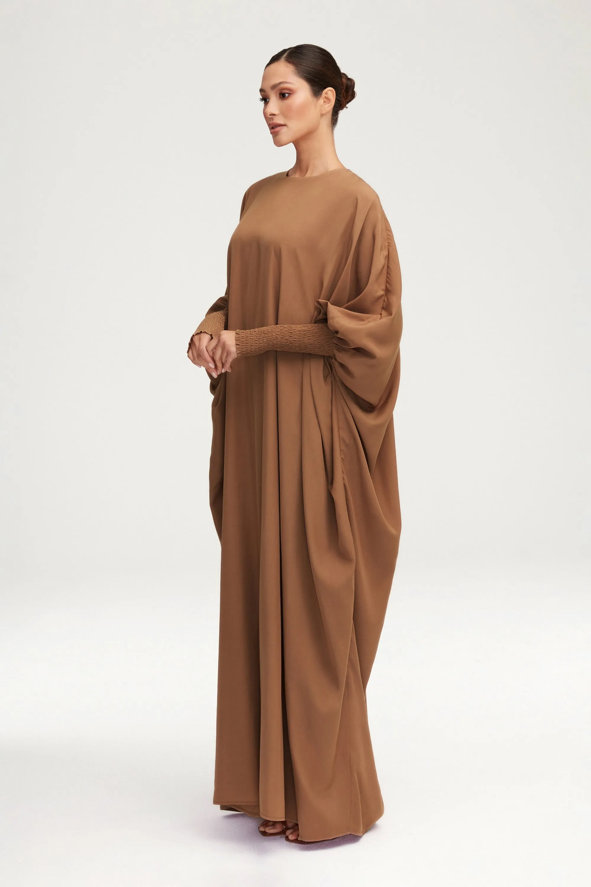 Suha Smocked Sleeve Kaftan - Dark Chai