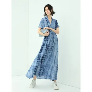 Summery Tie Dye Flowy Blue Shirt Dress