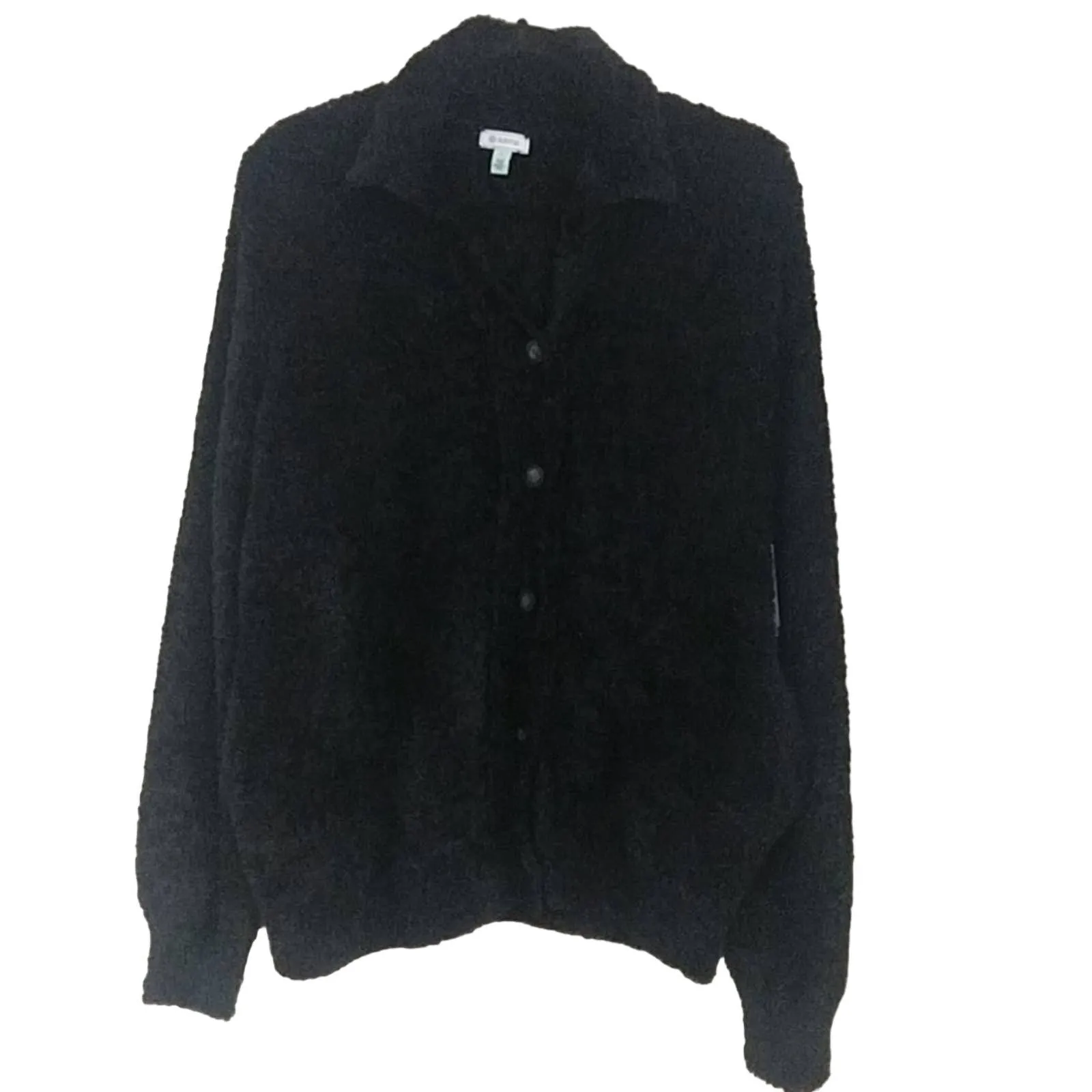 Susina Teddy Faux Fur Black Cardigan Sweater L